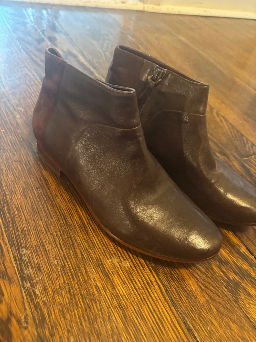 Women’s Dark Brown Leather Ankle Boots - Side Zip suede back
